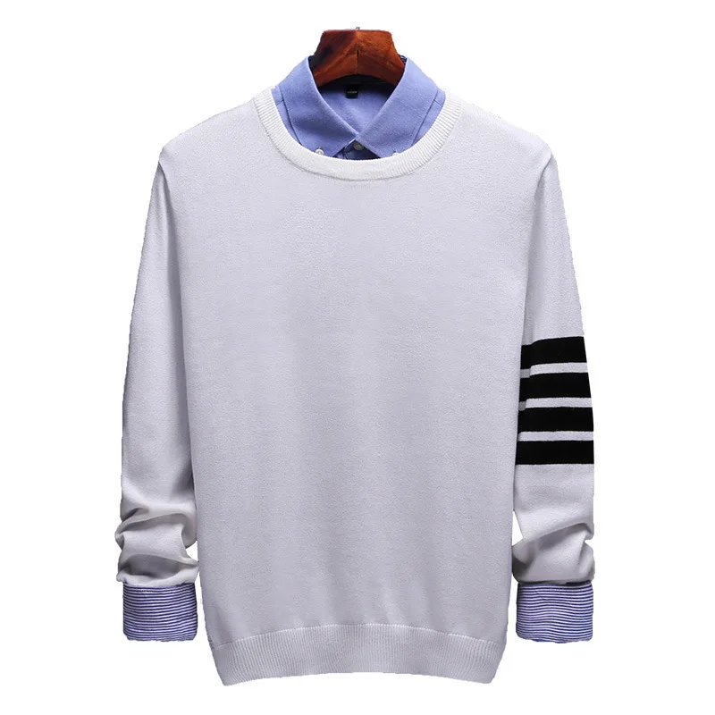 Autumn And Winter Men's O Neck Crew Neck Sweater Warm Pullover Sweater Base Shirt Korean-style Stylish Cool Striped Sweater