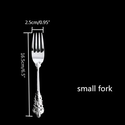 Small Fork Посеребренные Роскошные столовые приборы, нож для стейка, вилка, столовая ложка, ложки для супа, десерта, западные свадебные столовые приборы, столовые приборы, кухонная посуда - Цвет: Small Fork