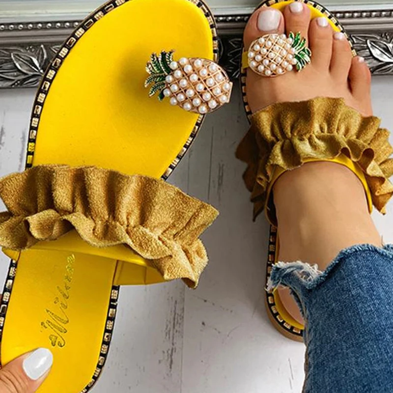 

Women Sandals Slippers Shoes Flat Flip Flops String Bead Summer Fashion Wedges Woman Slides Pineapple Lady Casual Mujer