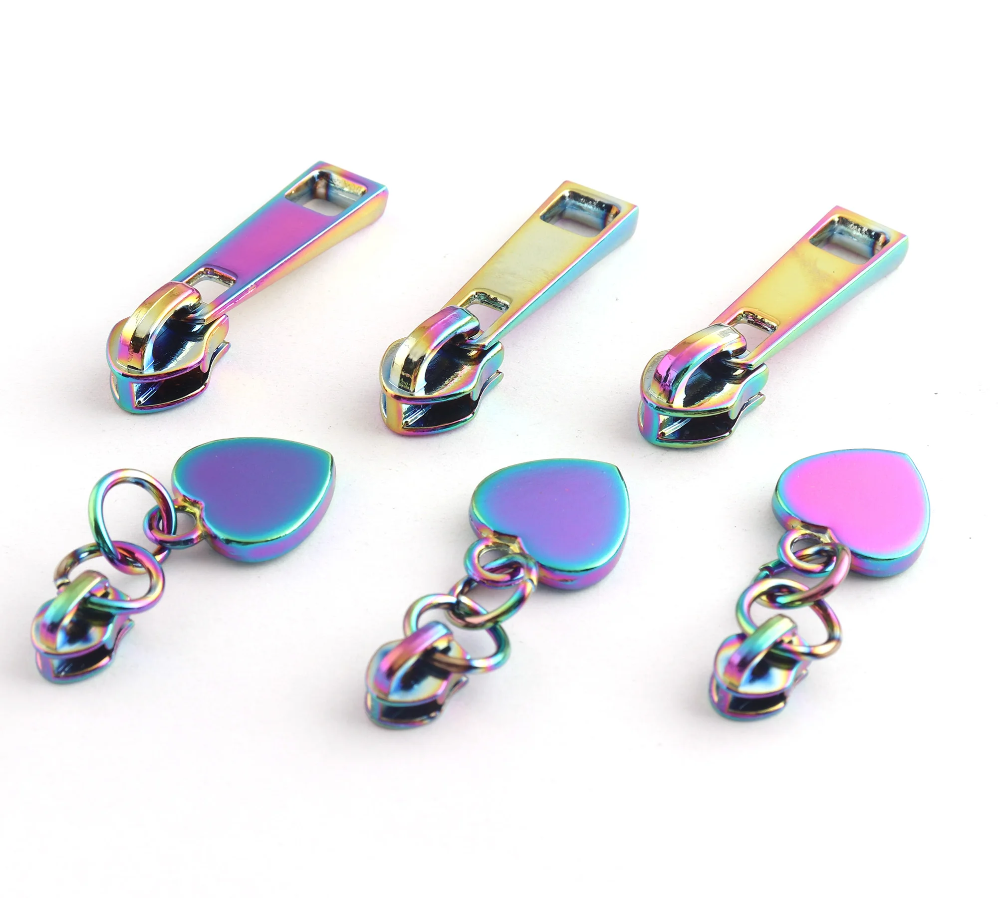 

6mm/4mm Inner Size Zipper Heads Heart-Shaped Rainbow Zinc Alloy Zipper Heads Accessories for Bags Clothes Shoes Handbags Purse