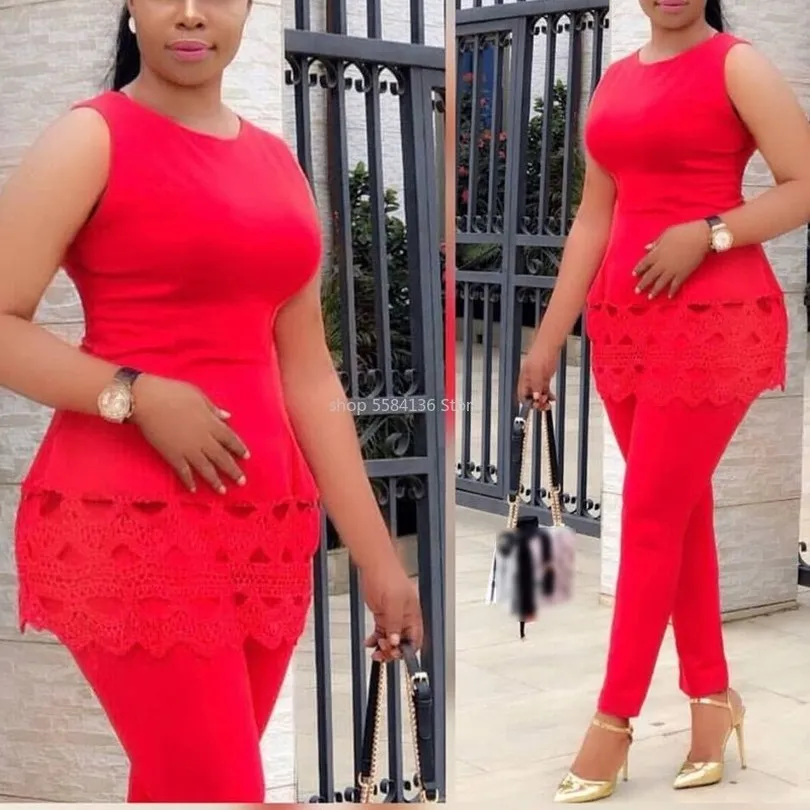 Женский офисный костюм из двух предметов элегантный кружевной лоскутный топ и