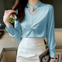 korean fashion clothing women blouse satin womens tops and blouses loose long sleeve hollow out shirts 2022 spring blusas mujer