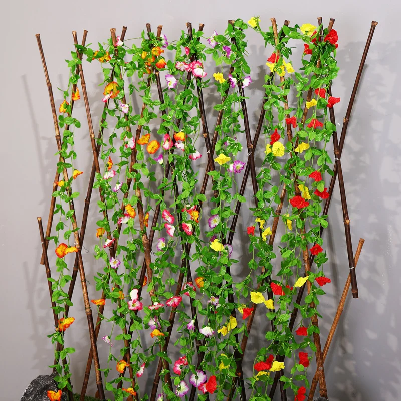 

5pcs/Lot Artificial Morning Glory Flowers Rattan Vines For Home Garden Wedding Decor Fake Green Leaf Plants Wall Hanging Garland