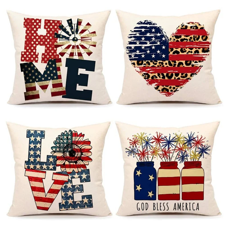 

4Th of July Decorations Pillow Covers 18x18 Set of 4 Independence Day Spring Summer Pillow Covers for Home Couch