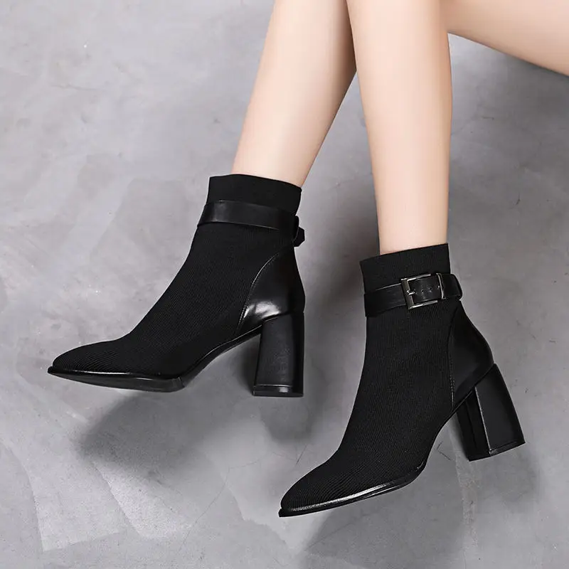 Новинка 2019 Осенняя обувь на толстом каблуке женские весенние ботильоны высоком