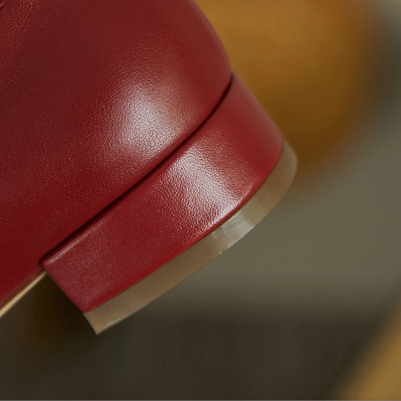 

Casual genuine leather style comfortable square toe pumps fashion buckle red beige low heel thick heel women's shoes