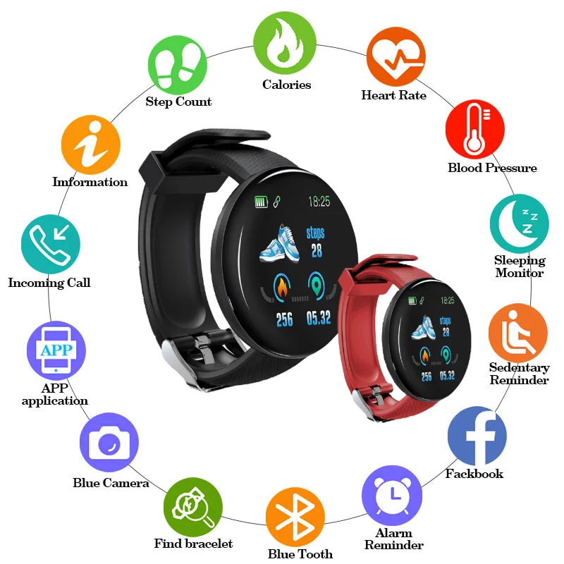

Smart Watch Blood Pressure Smartwatch Sport Tracker Pedometer Bluetooth Digital Electronic Men's Women's Watches for Android IOS