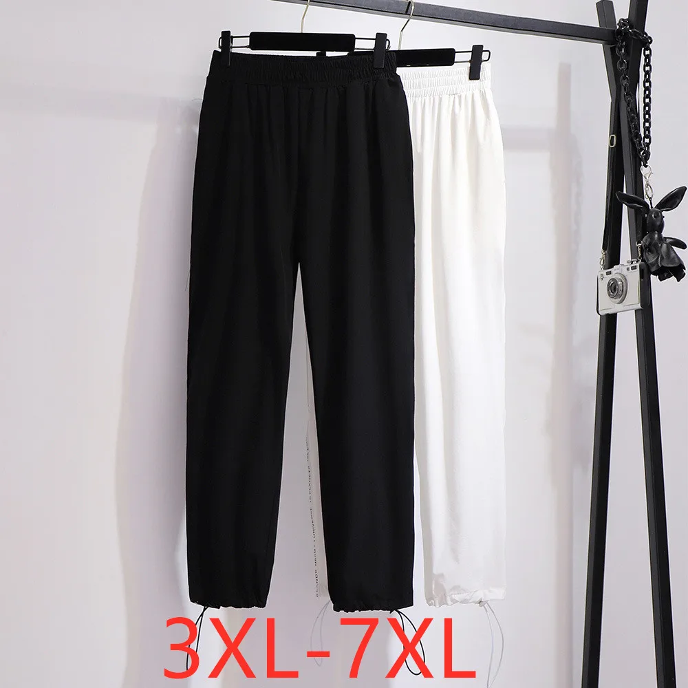 

New 2021 Spring Autumn Plus Size Women Clothing sports pants for women large loose cotton white black pocket long trousers 7XL