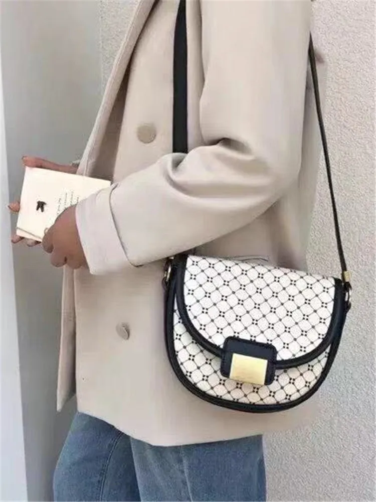 

ZA women's bag 2021 new color matching geometric printed shoulder messenger bag fashion saddle bag semi-round small bag for wome