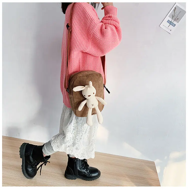 Cute Rabbit Children's Corduroy Shoulder Bag Lovely Baby Boys Crossbody Bags Accessories Little Girls Small Coin Purse Handbags
