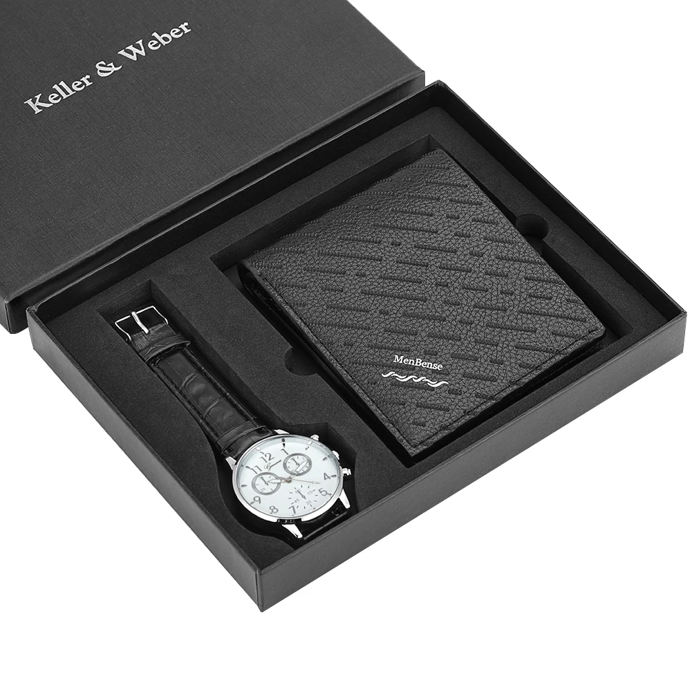 Часы наручные мужские кварцевые с бумажником и кожаным ремешком | Наручные часы