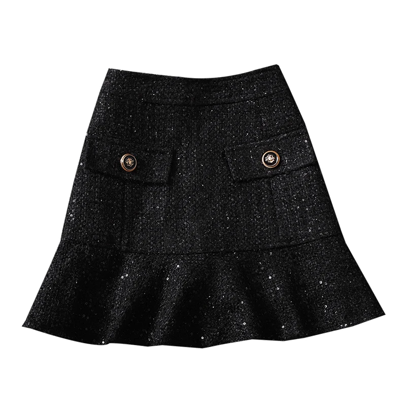 

sequinede mermaid women skirts 2020 autumn new high waist button A-line mini office lady elegant skirts top quality