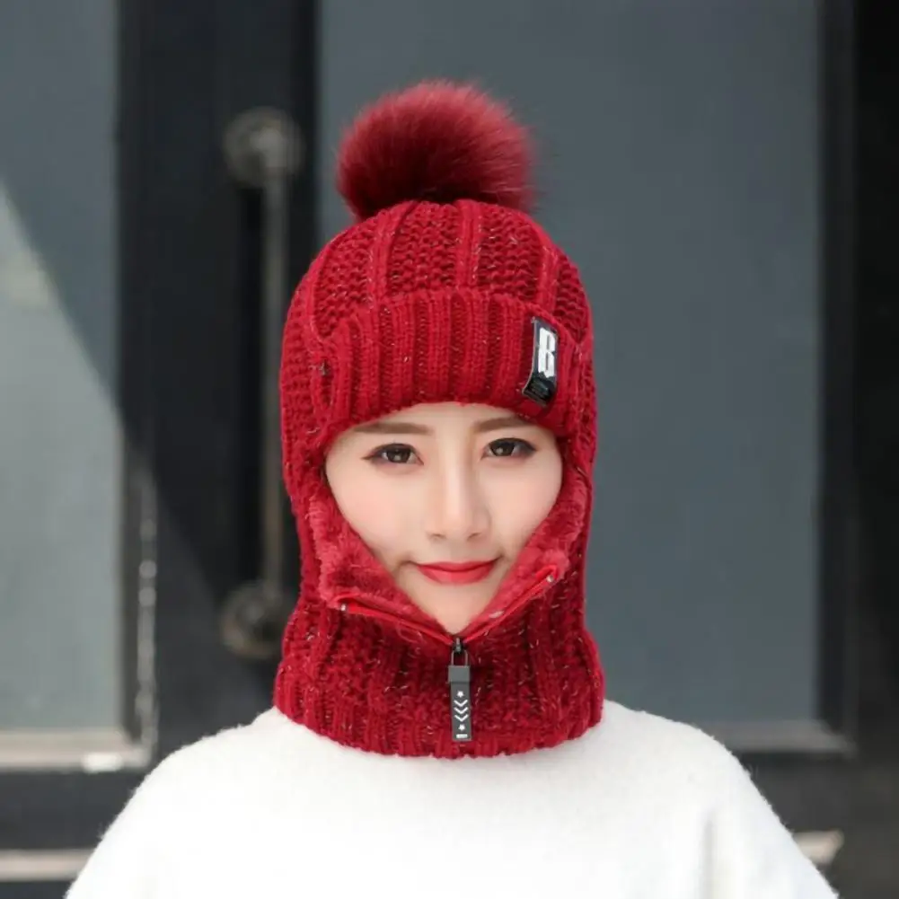 

Neck Warmer Cap Simple Warm Winter Face Cover Slouchy Beanie Zipper Closure Scarf Beanie Hat