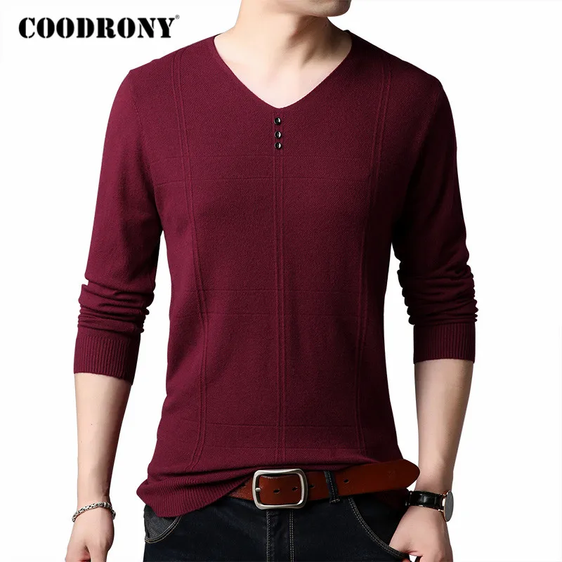 Мужской Повседневный свитер на пуговицах COODRONY черный мягкий теплый пуловер с V