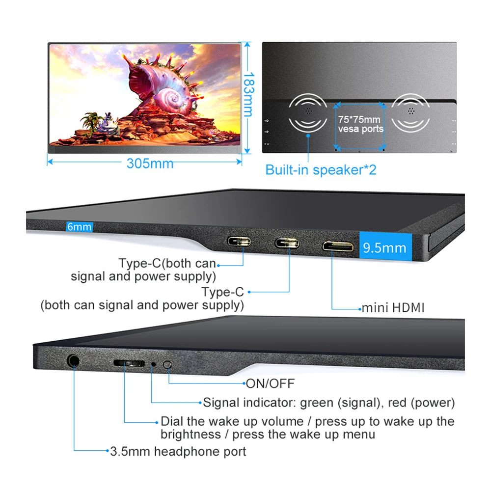 Тонкий 13 3 &quotпортативный монитор 4K с разъемом USB type C HDMI для Huawei Samsung телефона Ps4 Xbox