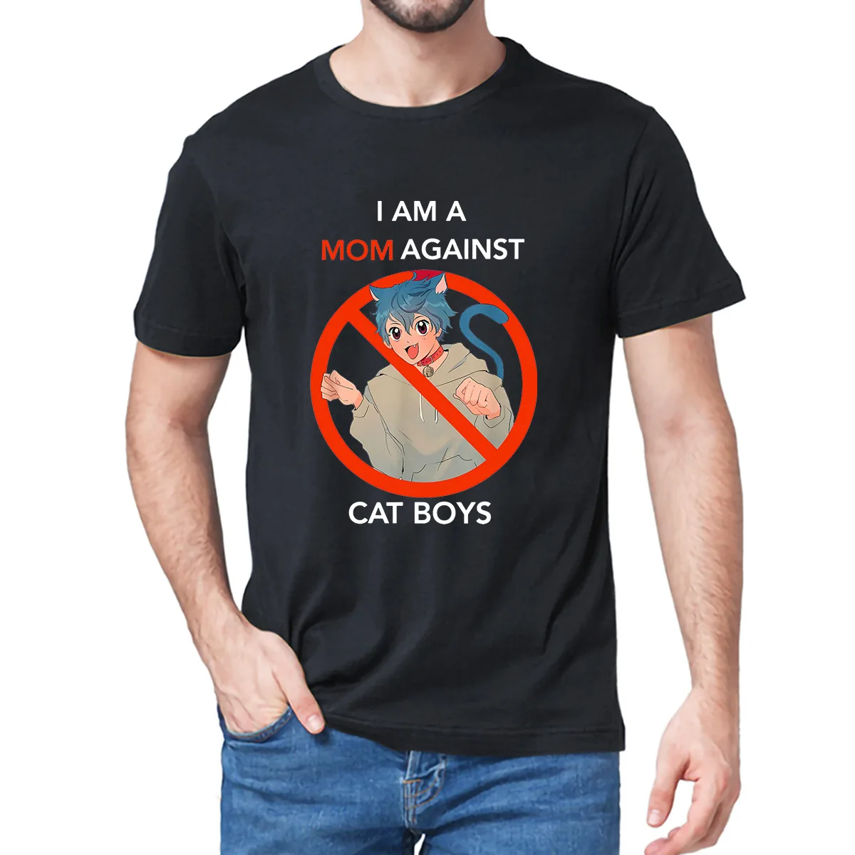 

Unisex I Am A Mom Against Cat Boys Funny Anime Adult Novelty Classic Funny Men's 100% Cotton Short Sleeve T-Shirt Streetwear Tee