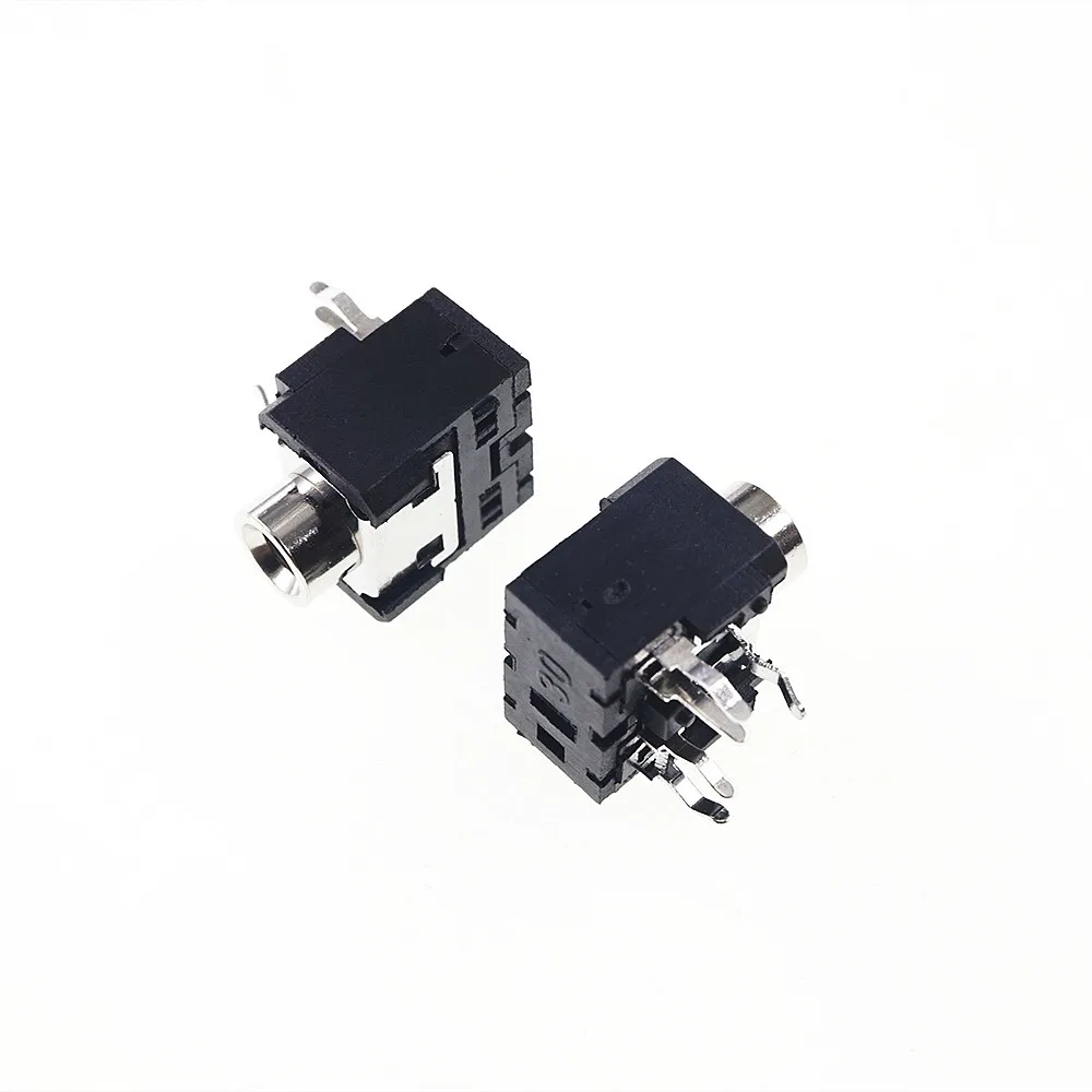 100 PCS 3.5 mm Audio Jack TRS 5 contacts 3 conductor Stereo Connector Through Holes PCB Right Angle TIP Ring Internal Switch |
