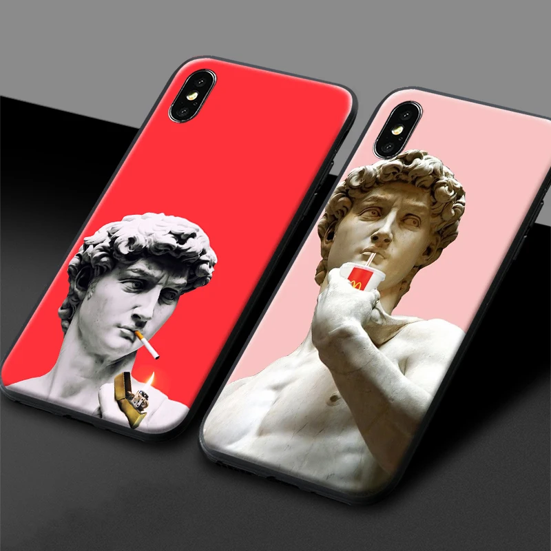 spoof personality statue sculpture funny art soft silicone phone case cover shell for iphone 6 6s 7 8 plus x xr xs 11 pro max free global shipping
