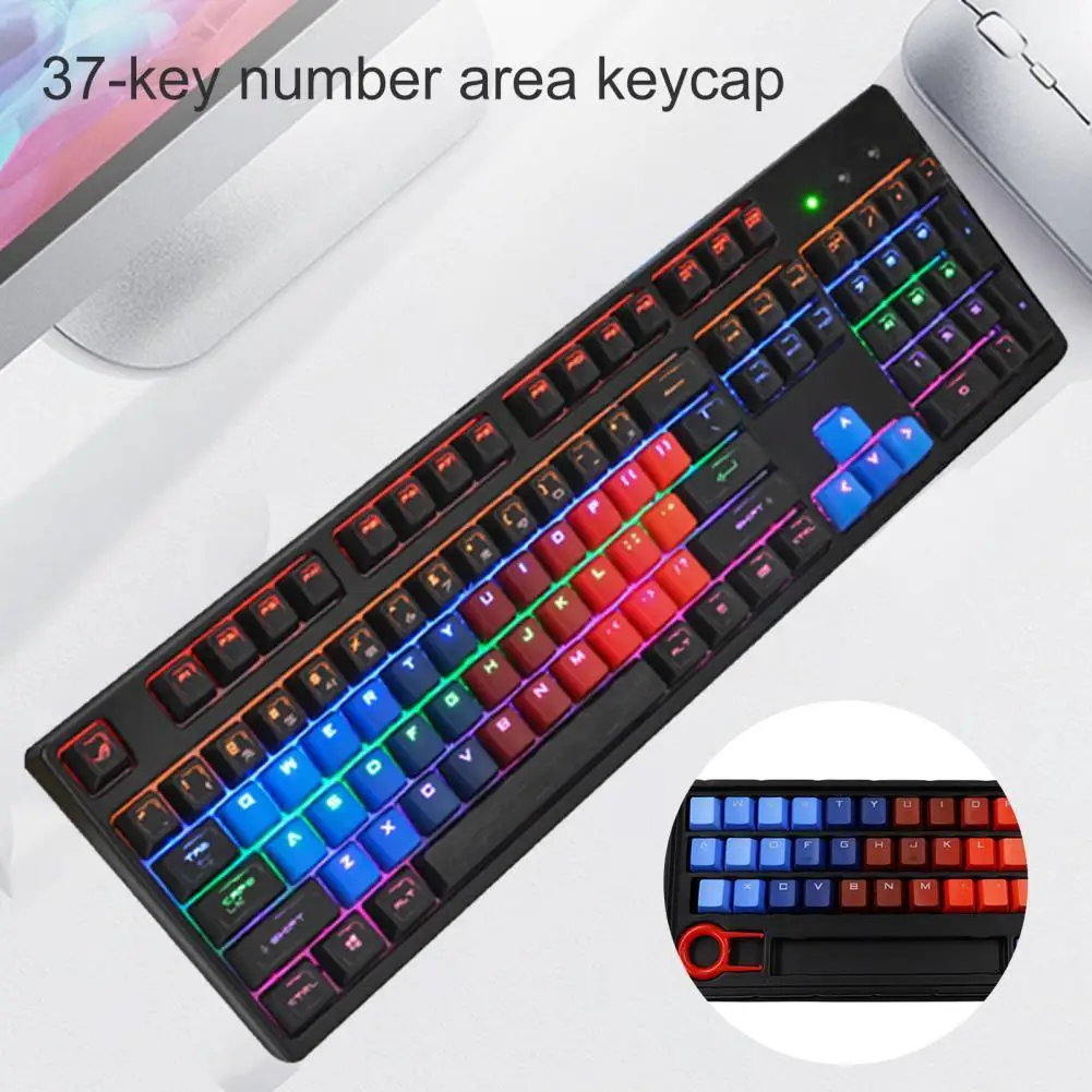 

37 Keys Mechanical Keyboard PBT Backlit-axis Keycaps Blue-Red Gradient Keycaps DIY Caps Non-slip Durable For PC Computer Laptop