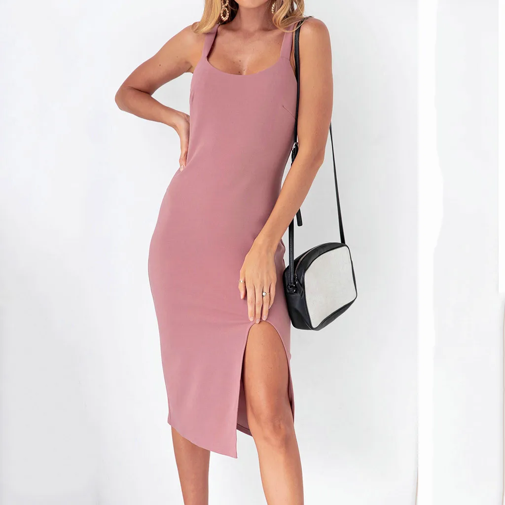

Womens Solid Dresses Holiday U Neck Dress Elegant Ladies Summer Beach Party Dress Plus Size Dress