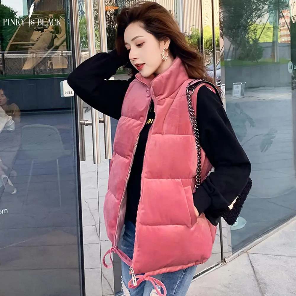 

PinkyIsBlack Sleeveless Women Vest Jacket Winter Short Velvet Down Vest Female Stand Collar Vest Women Windproof Warm Waistcoat
