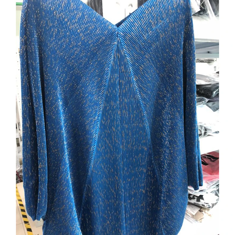 Женское плиссированное платье до середины икры DEAT короткое свободное с рукавами