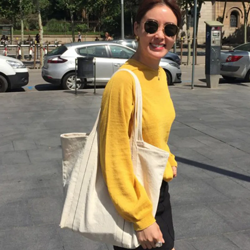 

New Ins Canvas bags Lazy Wind Korean Students Simple Shoulder bags Korean Tote bags