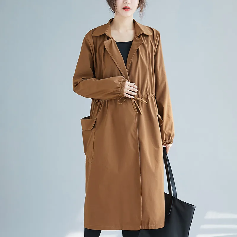 

2020 new Spring Autumn Large Size Long Trench Coats Women Loose Lace-up Windbreaker Coats Female Outerwear g101
