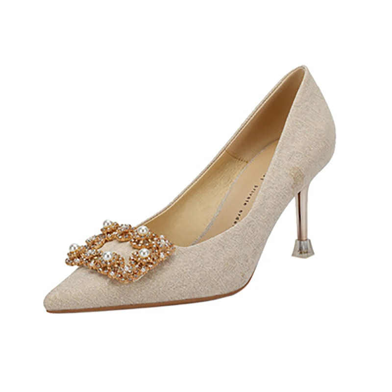 

Женские туфли на шпильке с острым носком, на высоком каблуке, универсальные модные туфли с квадратной пряжкой, стразы, Осень-зима 2021