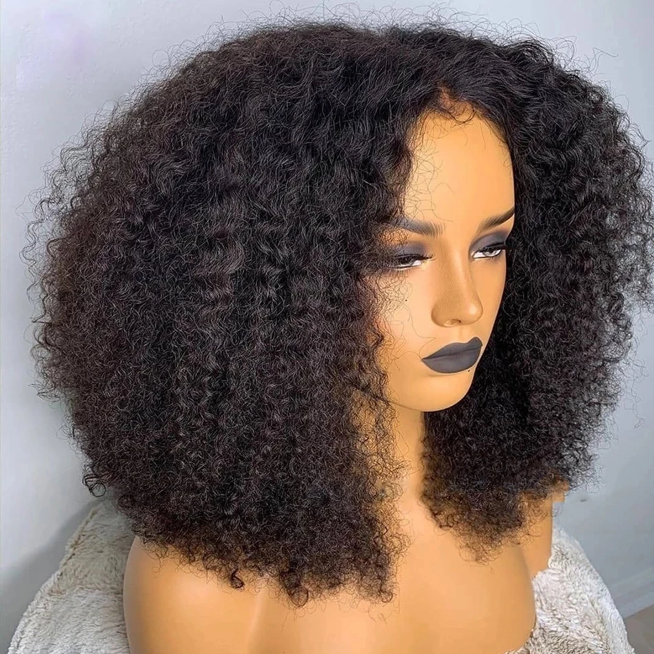 

Blunt Short Bob Kinky Curly Synthetic Lace Front Wig For Black Women PrePlucked BabyHair Glueless Daily Cosplay Wig 180 Density