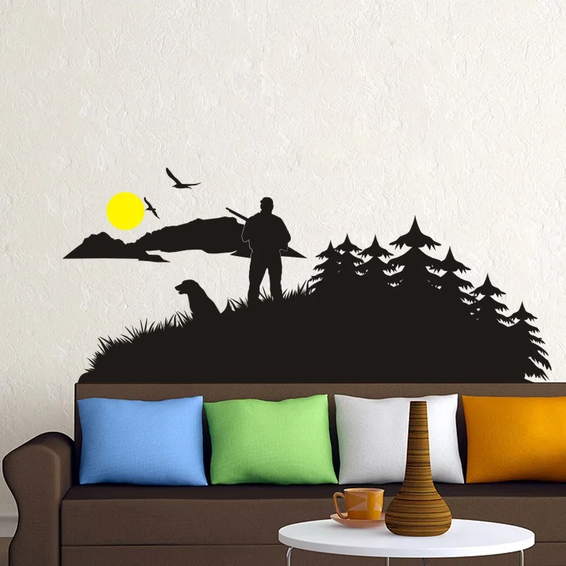 Охота лес птицы собака солнце наклейка клубный стикер полый Охотник окна