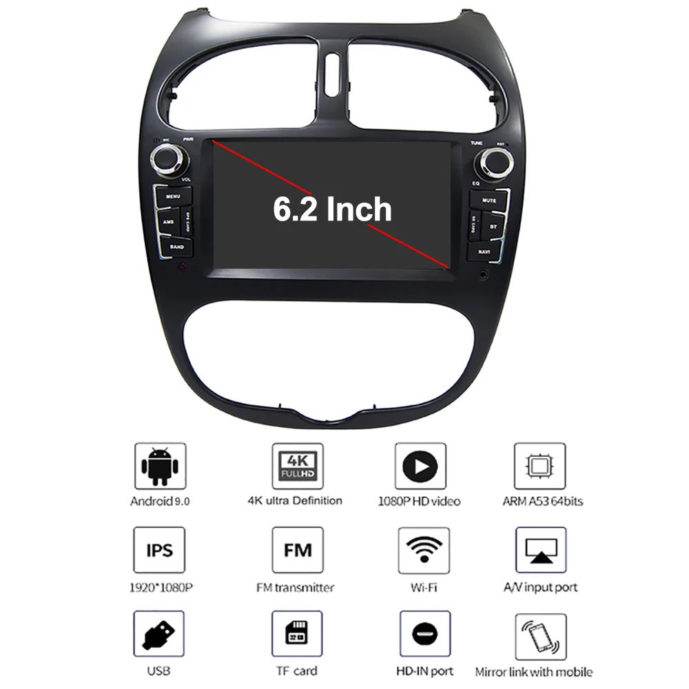 YAZH Android 9.0 GPS Navigation For Peugeot 206 2002 2003 2004 2005 2006 2007 2008 Car DVD Player With 4GB+64GB DSP Auto Radio | Автомобили