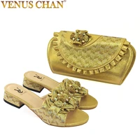 2021 new matching shoes and bag set african wedding shoe and bag set italy shoe and handbag autumn set women gold color