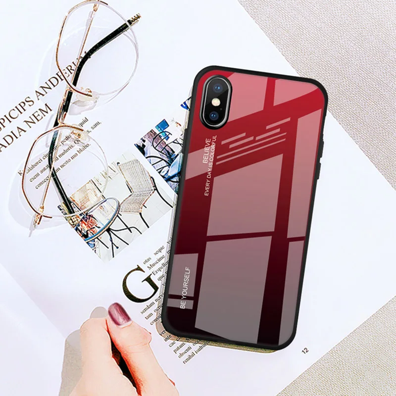 05 Цветной градиентный чехол из закаленного стекла для iPhone 7, 8 Plus, 6, 6 S, смартфон, полный Чехол, блестящий чехол для iPhone XR X XS Max - Цвет: 05