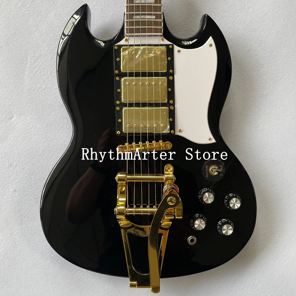 Гитара SG корпус темно-красного дерева гриф из розового фурнитура золотого цвета