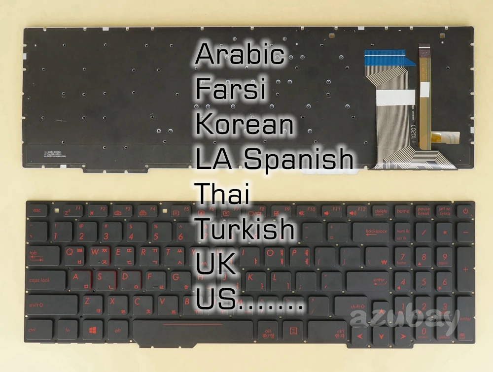 US Korean Farsi Arabic Thai UK Turkish LA Spanish Keyboard For Asus GL553VE ZX553VD FX553VD FX553VE FX753VD FX753VE, Red Backlit