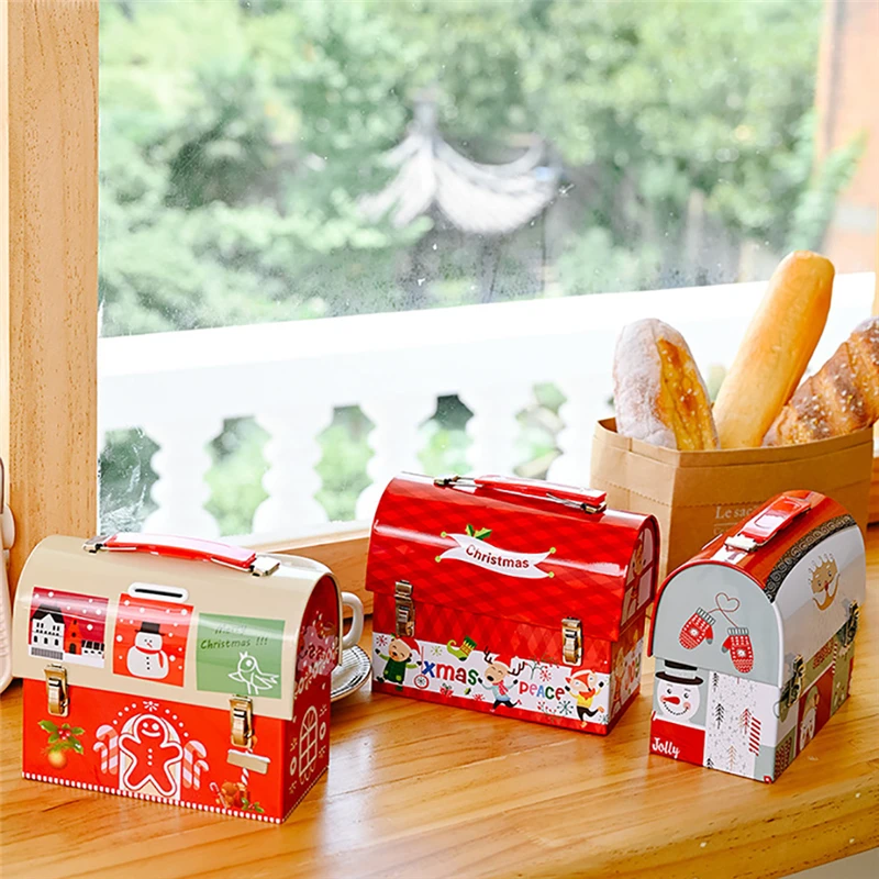 

Christmas Candy Cookies Box With Handle SPTE Material Suitcases Coin Bank Gift Container Case Xmas New Year Party Decoration