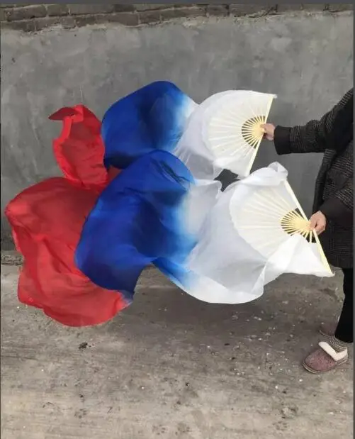 Оптовое окрашивание чистого натурального шелка веер танец живота длиной 180 см для танцоров, исполняющих пару фанатов Барри - Цвет: Бежевый