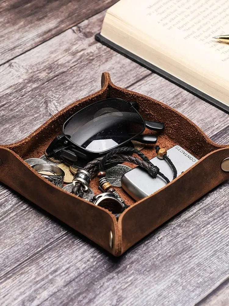 

Кожаный лоток для ювелирных изделий, кошелек для ключей, коробка для хранения монет, квадратный Органайзер, прикроватный лоток для хранения...