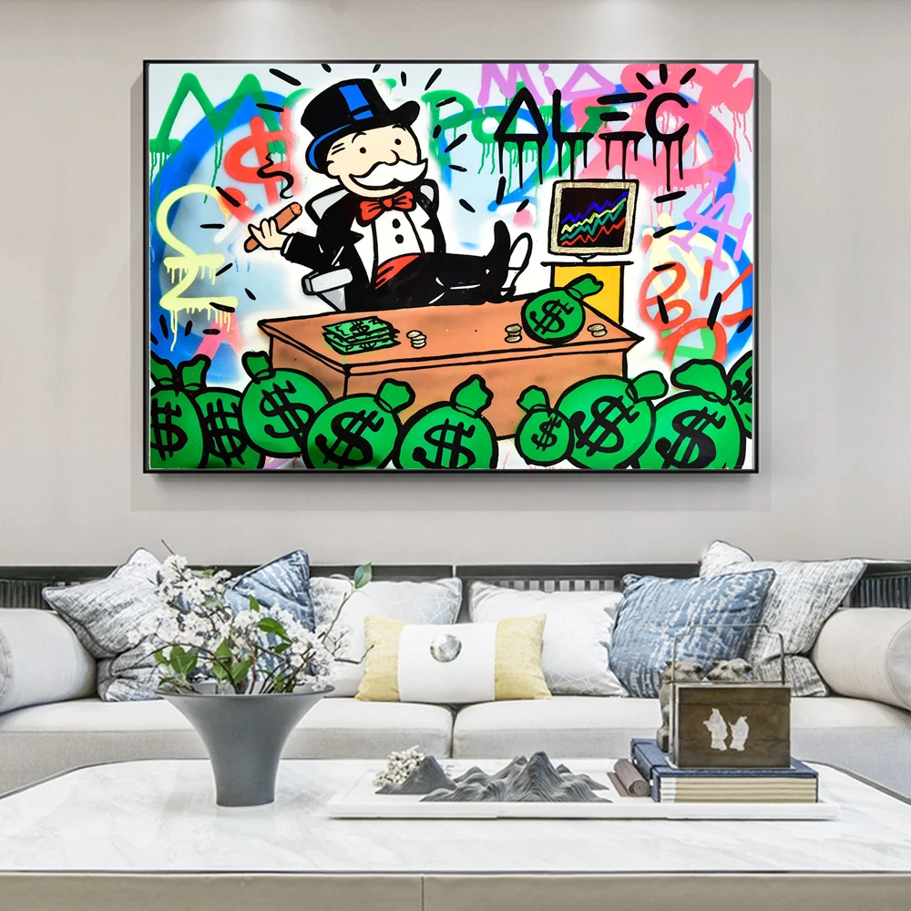 

Alec Monopoly Rich Money Man Canvas Painting on the Wall Art Posters and Prints Graffiti Art Wall Pictures Home Decor Cuadros