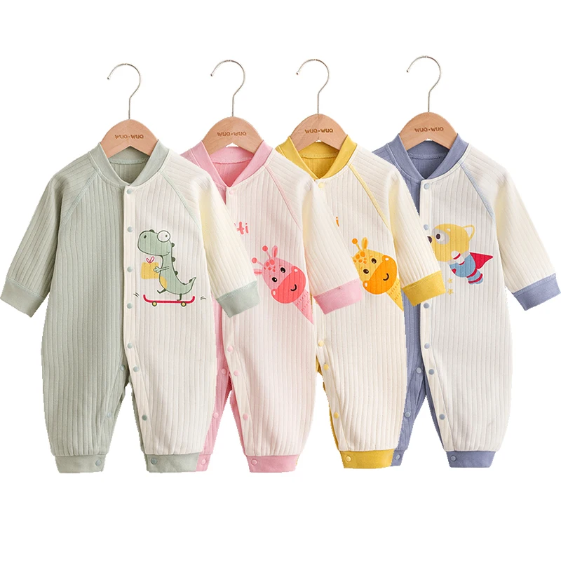 

100% Cotton Newborn Autumn Romper 2Pcs Baby Boy Long Sleeve Sleeper Cartoon Print Toddler Girl Winter Clothes Infant Clothing