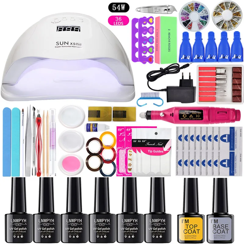 Набор для ногтей 54/36 Вт Ультрафиолетовая лампа маникюра 6 цветов Гель лак набор