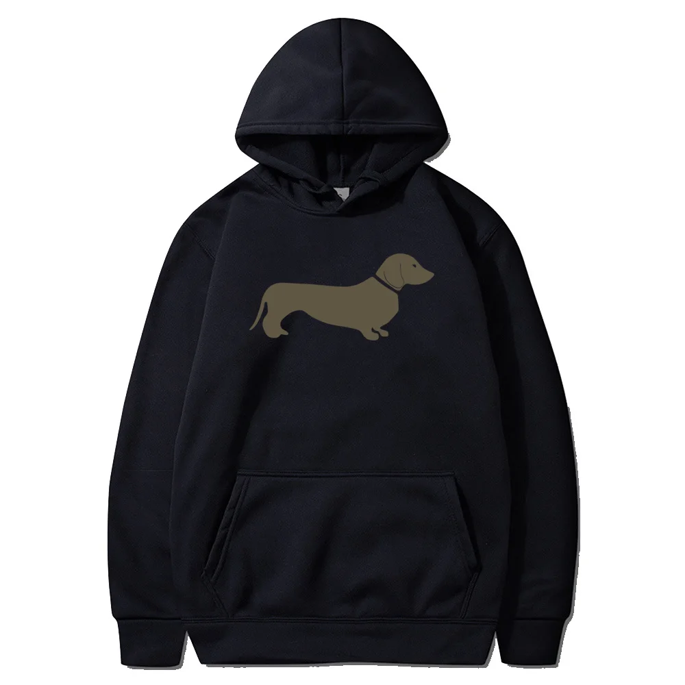 

Simple Hoodies Coat For Sale 2021 Chic Men Dachshund Sausage Dog Cartoon Logo Print Black Sweatshirt Long sleeve Plus Size