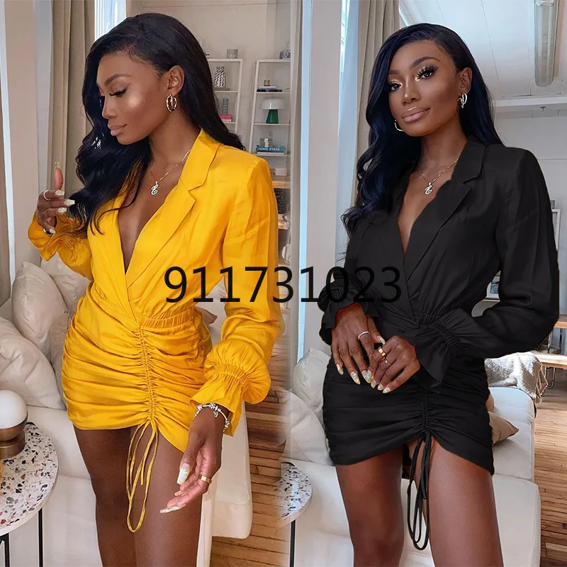 Платье-мини женское Плиссированное на шнуровке с длинным рукавом | Тематическая