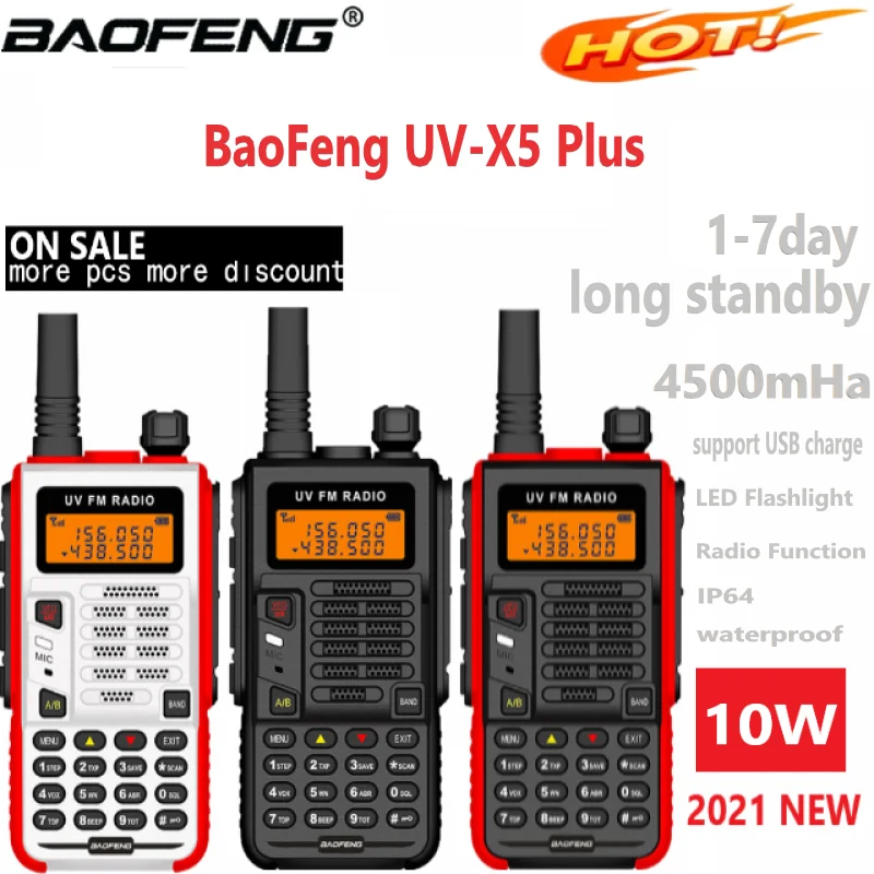 

2021NEW Baofeng UV-X5 Plus 10W Waterproof IP68 Walkie Talkie High Power CB Ham Long Range Portable Two Way Radio up of UV-5R