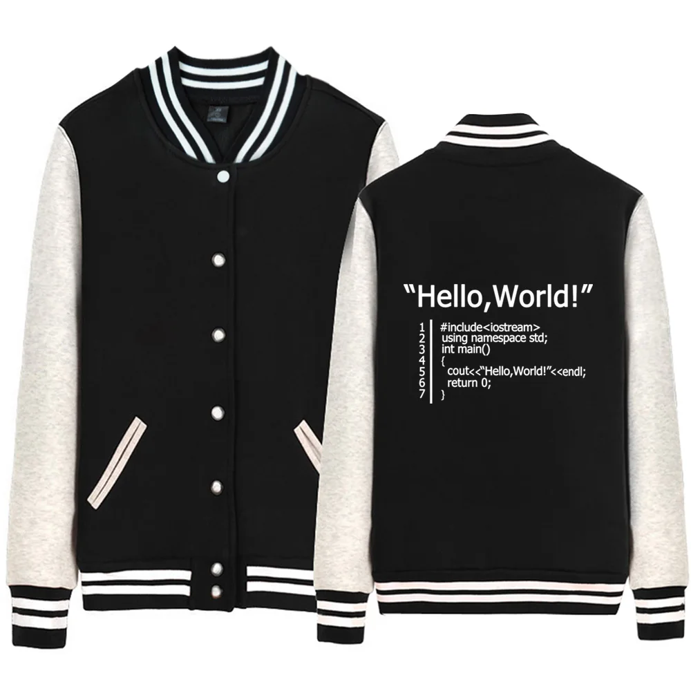 Женская бейсбольная куртка Hello World Geek C программа Std Namespace Code ++ на молнии флисовое