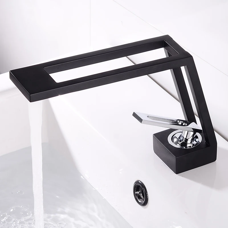 

Luxury Bathroom Faucet Hollow design Bathroom Basin Faucet Cold & Hot Water Mixer Sink Tap Single Handle Deck Mounted Black Tap