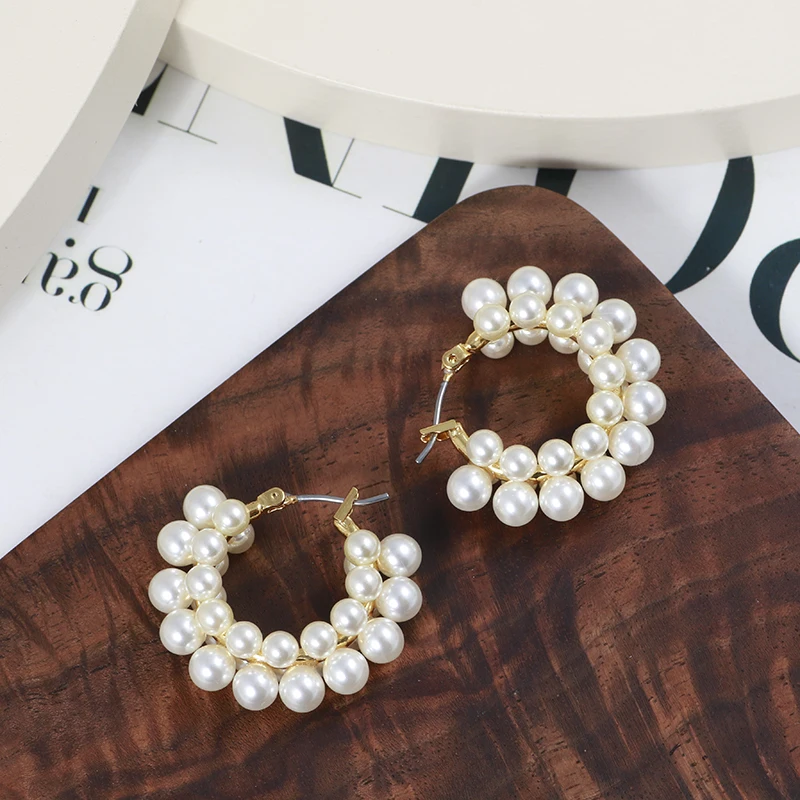 

Vintage Pearl Hoop Earrings New Trendy High Quality Copper Metal Gold Color Ins popular Gift Jewelry Korea Japanese Earrings