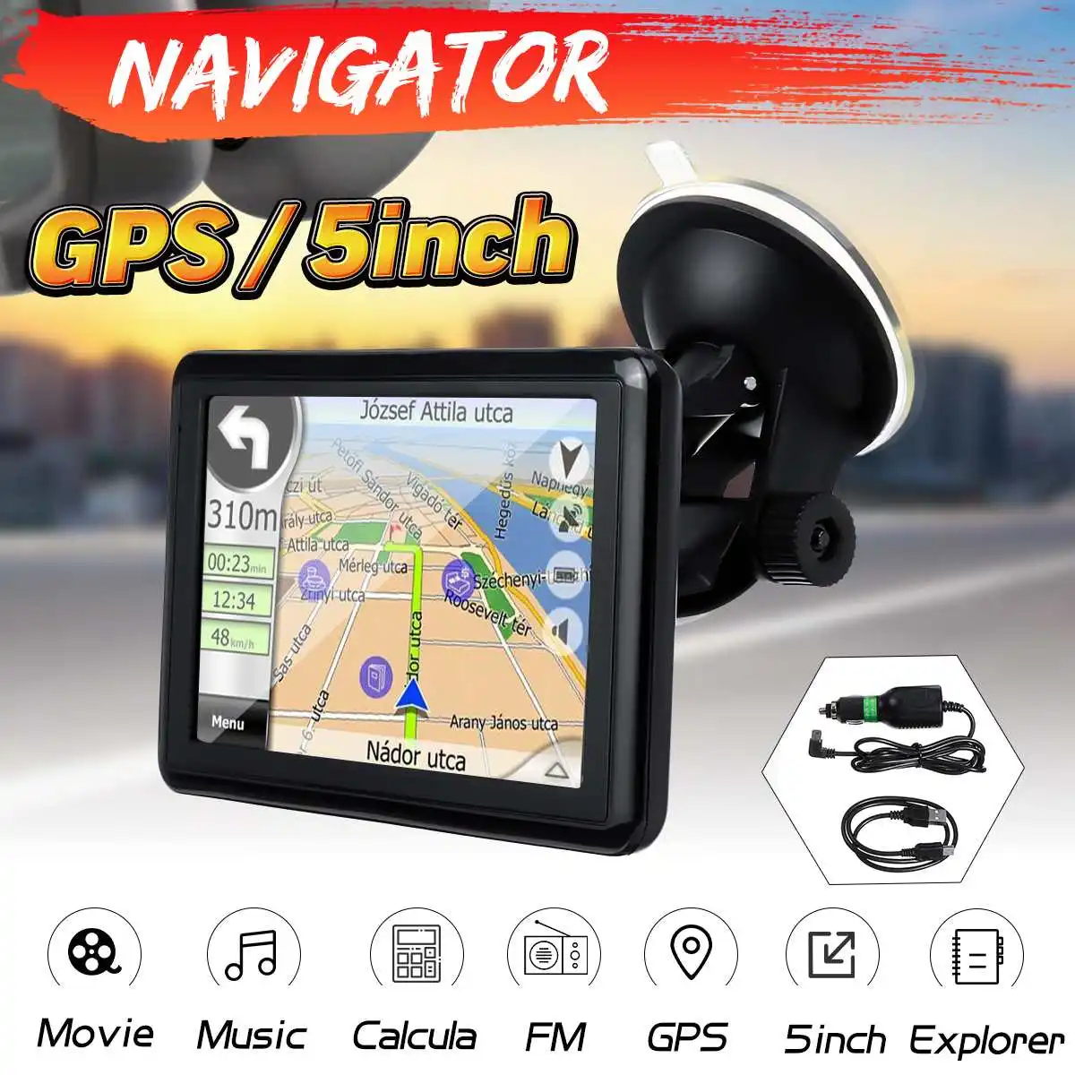 

5-дюймовый HD GPS автомобильный навигатор 4 Гб + 128 ГБ сенсорный экран 4G глобальная карта ЖК-дисплей FM AVIN Австралия Карта Авто RV SUV навигаторы