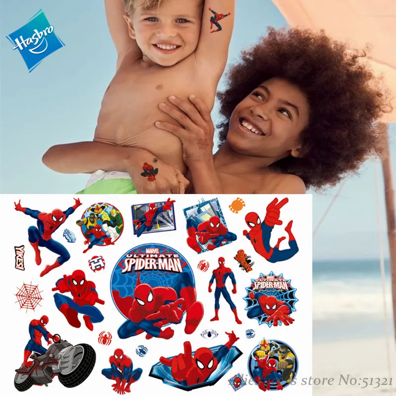 Hasbro-tatuaje temporal de dibujos animados para ni&ntilde;os, pegatina impermeable de Hulk, Hombre Ara&ntilde;a, Avengers, Marvel, fiesta, regalo-4